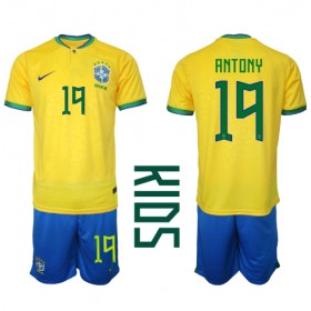 Brasilien Antony #19 Hemmakläder Barn VM 2022 Kortärmad (+ Korta byxor)